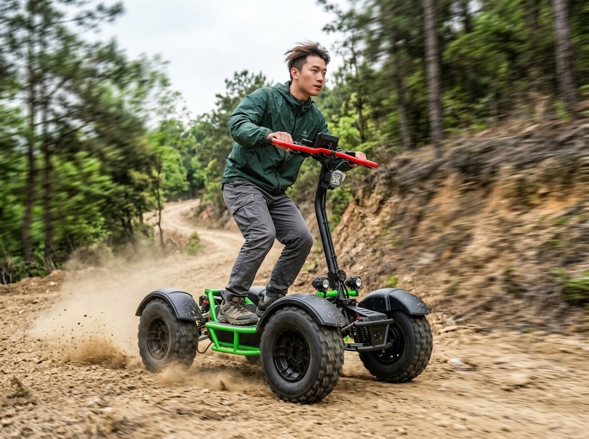 Electric ATV climbing rough terrain