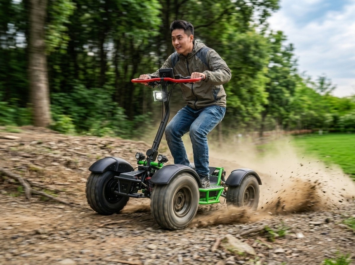 Rider standing on electric ATV