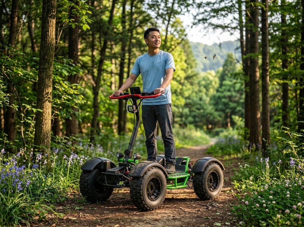 Quiet electric ATV riding in nature
