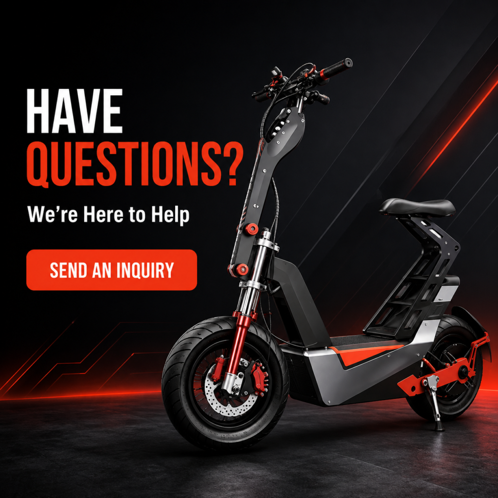 Explore the scooter’s features, performance, battery options, and customization services. Contact our team for professional support, detailed specifications, or a personalized quotation.